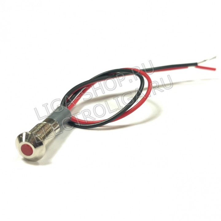 Лампочка Антивандальная A6-LED 12-24v Красный, провод 14см